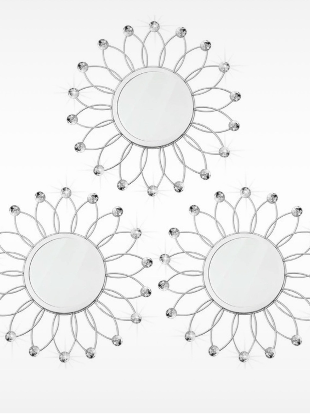 Silver Sunburst Wall Mirror Set - Elegant Home Wall Decor